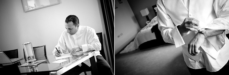 The groom getting ready and writing a letter for his bride before his wedding at the Chester Grosvenor