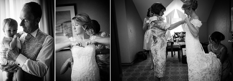 The bride and her bridesmaids getting ready for her wedding at the Deganwy Quay. Wedding Photographer: Celynnen Photography