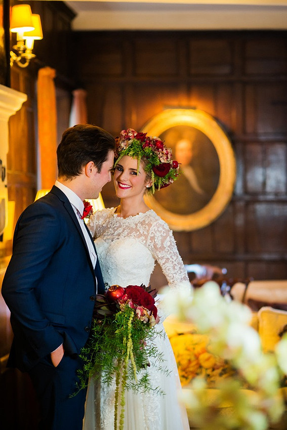 Bridal portrait photography at Bodysgallen Hall, Llandudno by Celynnen Photography. Dress by Diane Harbridge, flowers by Scent with Love.