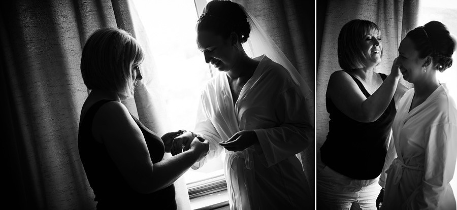 Black and white images of bridal preparations at a Grosvenor Pulford